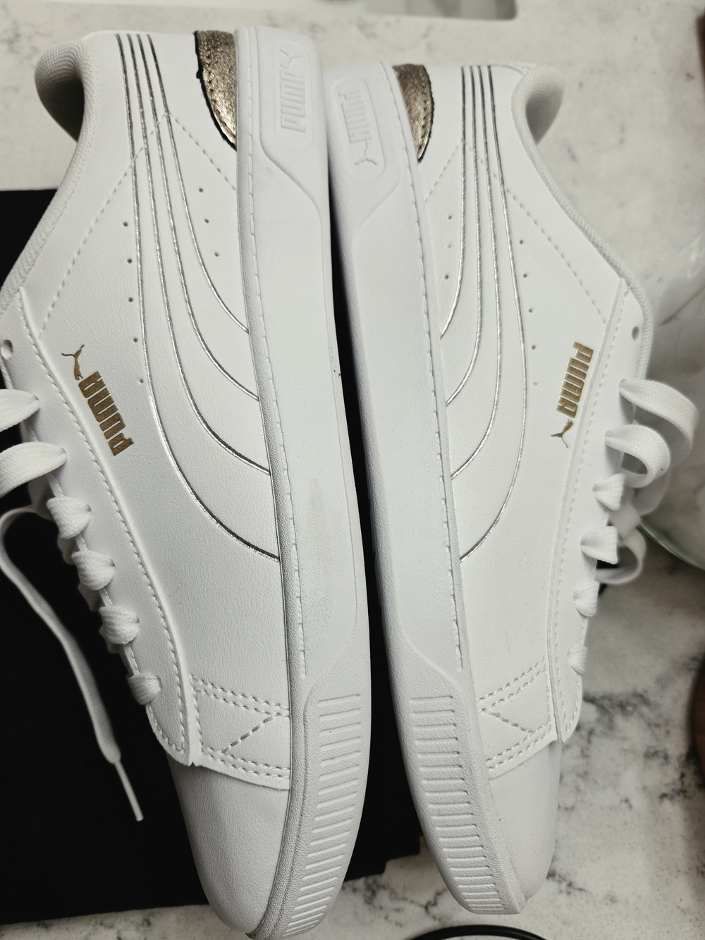 Puma White Leather Sneakers with Gold Logo Accent - Picture 2 of 4
